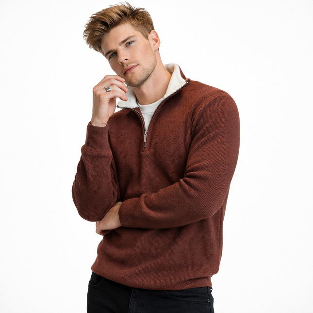 Herregenser med Halv Glidelås – Slim Fit Strikkegenser | Flerfarget Design & Ståkrage Høst/Vinter 2024