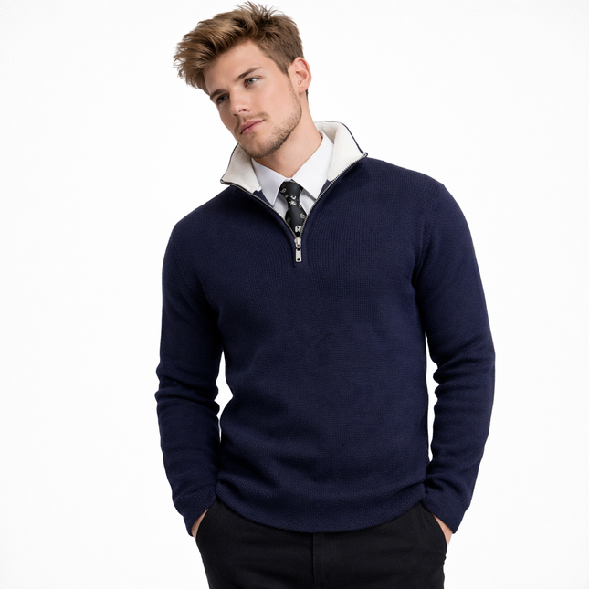 Herregenser med Halv Glidelås – Slim Fit Strikkegenser | Flerfarget Design & Ståkrage Høst/Vinter 2024