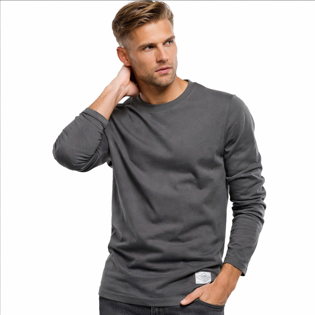 Klassisk Langermet T-skjorte til Herre – 100% Bomull, Ensfarget og Komfortabel (Vår/Høst)