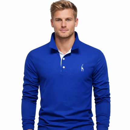 Langermet Pique Skjorte for Herre – Ensfarget med Brodert Hjort, Perfekt for Vår og Business Casual