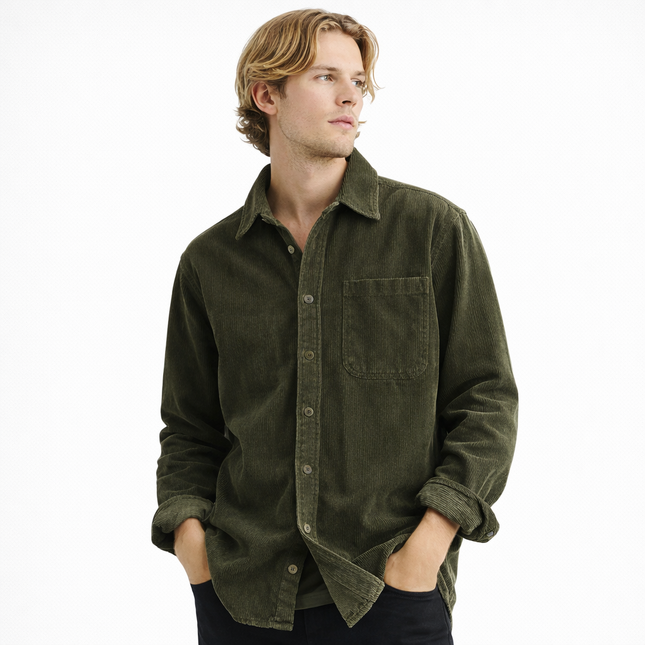 Herreskjorte i Kordfløyel – Vintage Ensfarget Langermet Skjorte | Klassisk & Slitesterk