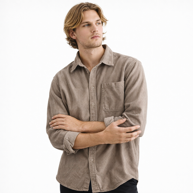 Herreskjorte i Kordfløyel – Vintage Ensfarget Langermet Skjorte | Klassisk & Slitesterk