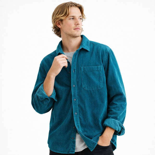 Herreskjorte i Kordfløyel – Vintage Ensfarget Langermet Skjorte | Klassisk & Slitesterk