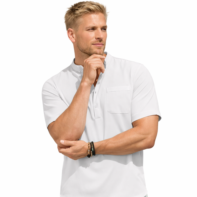 Sommerlig Herreskjorte med Kort Erm – Avslappet Henley Stil i Bomull med Lommer