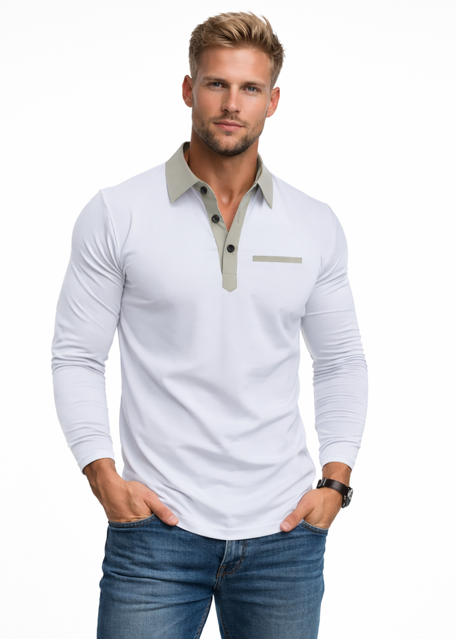 Langermet Polo for Menn – Klassisk Business-Casual Skjorte med Krage (Vår & Høst)