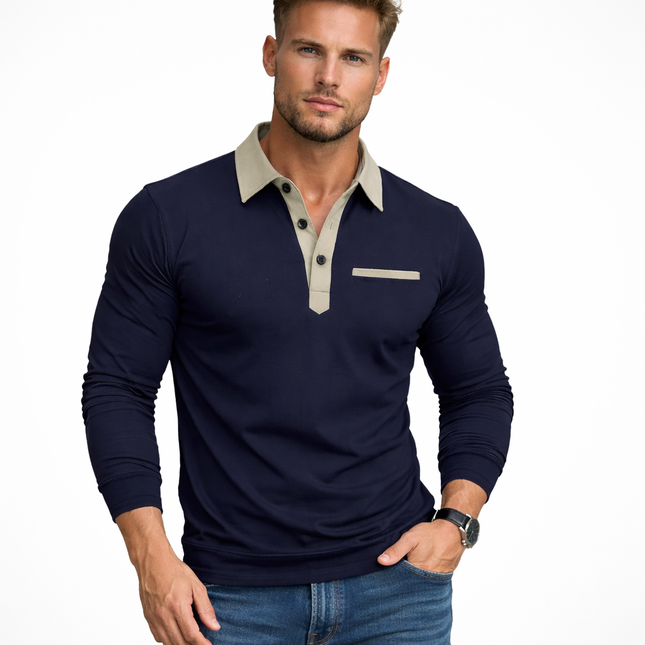 Langermet Polo for Menn – Klassisk Business-Casual Skjorte med Krage (Vår & Høst)