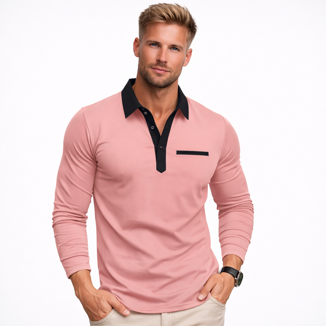 Langermet Polo for Menn – Klassisk Business-Casual Skjorte med Krage (Vår & Høst)