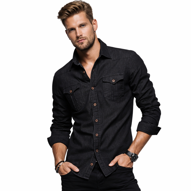 Slim Fit Denimskjorte for Herre – Elastisk Bomull og Klassisk Cowboy-stil med Moderne Passform
