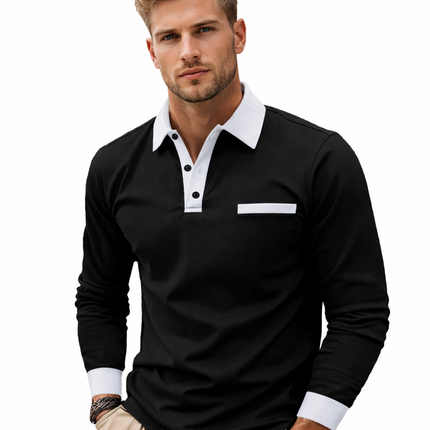 Langermet Poloskjorte for Menn – Kontrastfarget Strikket Design | Stilren Business Casual Skjorte til Vår og Høst