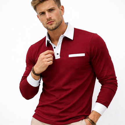 Langermet Poloskjorte for Menn – Kontrastfarget Strikket Design | Stilren Business Casual Skjorte til Vår og Høst