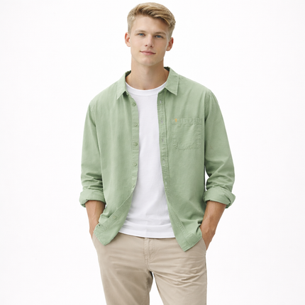 Japansk-inspirert Herreskjorte i 100 % Bomull – Langermet og Løs Casual Skjorte | Enkel, Trendy og Allsidig til Vår og Høst