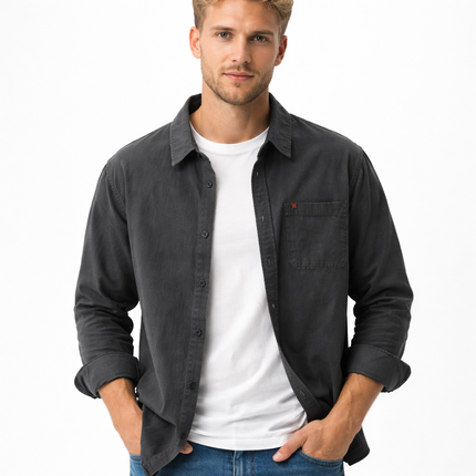 Japansk-inspirert Herreskjorte i 100 % Bomull – Langermet og Løs Casual Skjorte | Enkel, Trendy og Allsidig til Vår og Høst