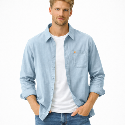 Japansk-inspirert Herreskjorte i 100 % Bomull – Langermet og Løs Casual Skjorte | Enkel, Trendy og Allsidig til Vår og Høst