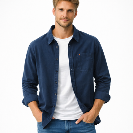 Japansk-inspirert Herreskjorte i 100 % Bomull – Langermet og Løs Casual Skjorte | Enkel, Trendy og Allsidig til Vår og Høst