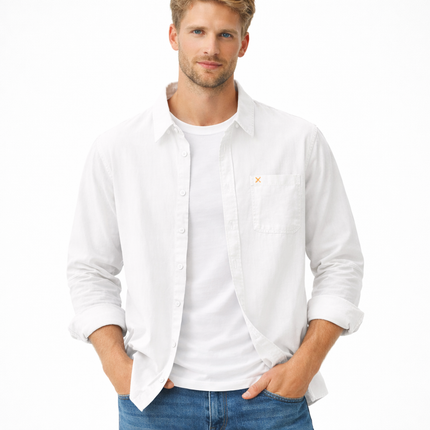 Japansk-inspirert Herreskjorte i 100 % Bomull – Langermet og Løs Casual Skjorte | Enkel, Trendy og Allsidig til Vår og Høst