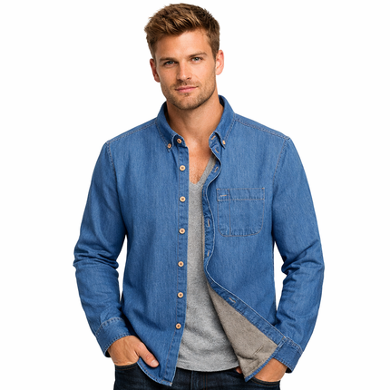 Vinter Denimskjorte for Menn – Fôret med Myk Fleece | Tøff Cowboy-skjorte i Tykk Denim som Holder Deg Varm