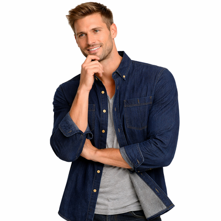 Vinter Denimskjorte for Menn – Fôret med Myk Fleece | Tøff Cowboy-skjorte i Tykk Denim som Holder Deg Varm