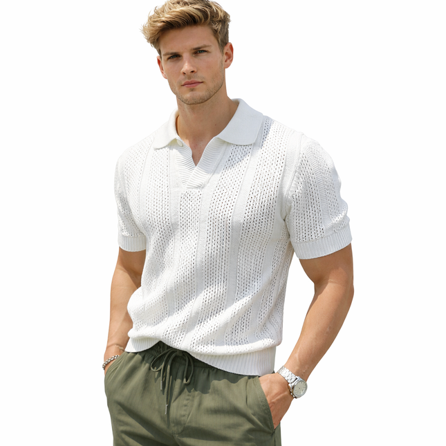 Sommer Polo T-skjorte til Herre – Slim Fit Strikket Mesh, Kortermet