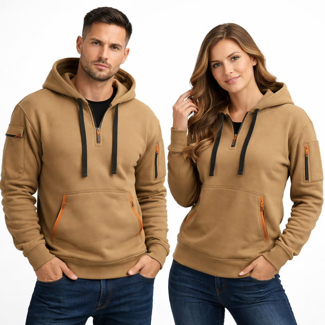 Unisex fleece hettegenser med glidelåslommer – løs passform, store størrelser