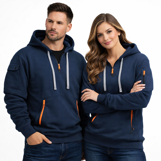 Unisex fleece hettegenser med glidelåslommer – løs passform, store størrelser
