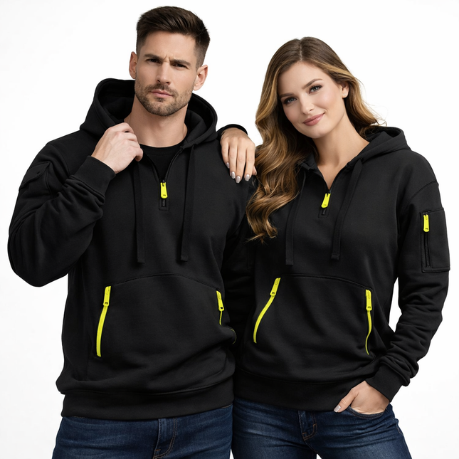 Unisex fleece hettegenser med glidelåslommer – løs passform, store størrelser