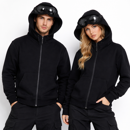 Unisex Hettegenser med Glidelås og Fleecefôr – Varm Hip-Hop Cardigan med Lue til Høst og Vinter