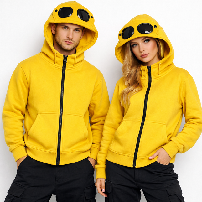 Unisex Hettegenser med Glidelås og Fleecefôr – Varm Hip-Hop Cardigan med Lue til Høst og Vinter