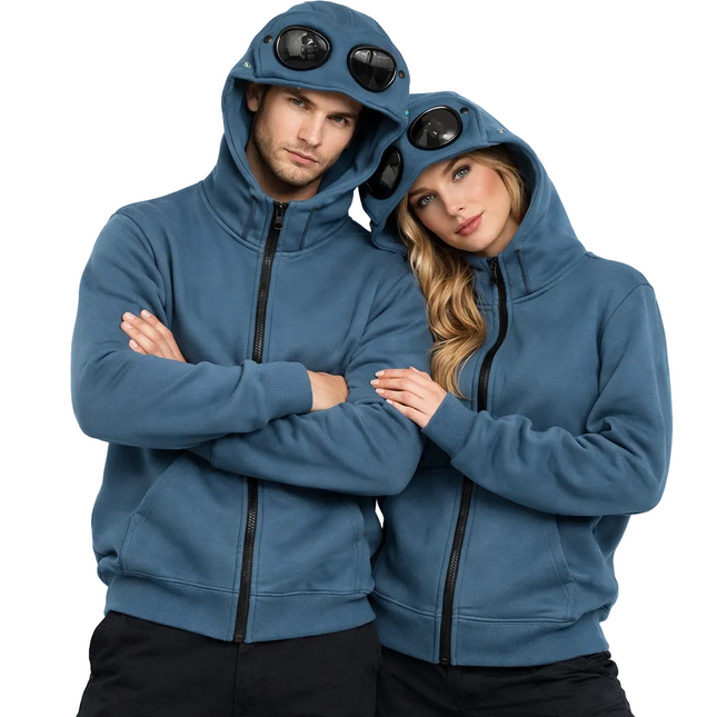 Unisex Hettegenser med Glidelås og Fleecefôr – Varm Hip-Hop Cardigan med Lue til Høst og Vinter