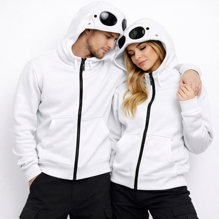 Unisex Hettegenser med Glidelås og Fleecefôr – Varm Hip-Hop Cardigan med Lue til Høst og Vinter