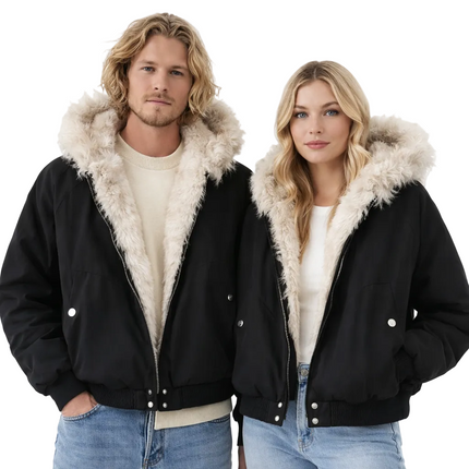 Unisex Retro Skinnjakke med Fuskepelskrage – Varm, Løs & Trendy Motorsykkeljakke i Harajuku-stil