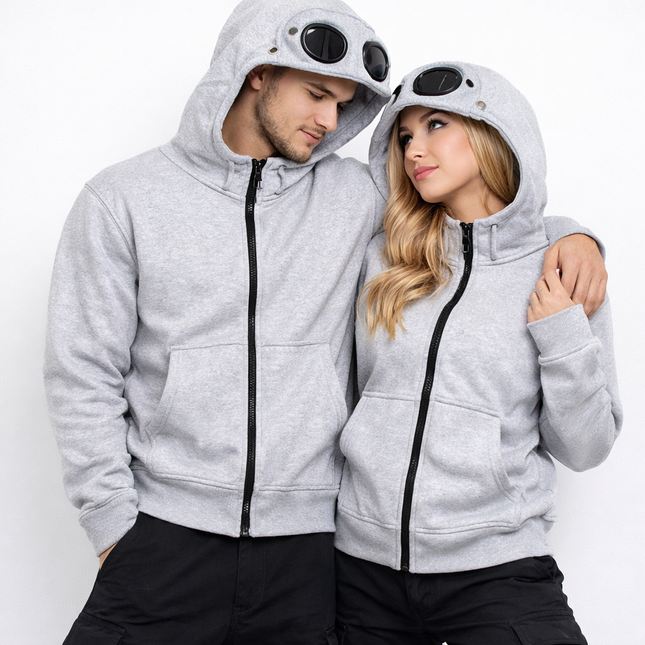 Unisex Hettegenser med Glidelås og Fleecefôr – Varm Hip-Hop Cardigan med Lue til Høst og Vinter