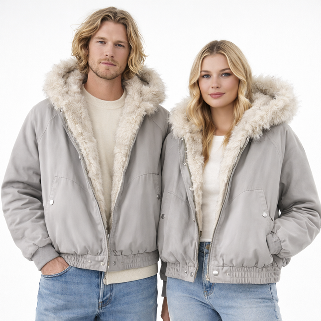 Unisex Retro Skinnjakke med Fuskepelskrage – Varm, Løs & Trendy Motorsykkeljakke i Harajuku-stil