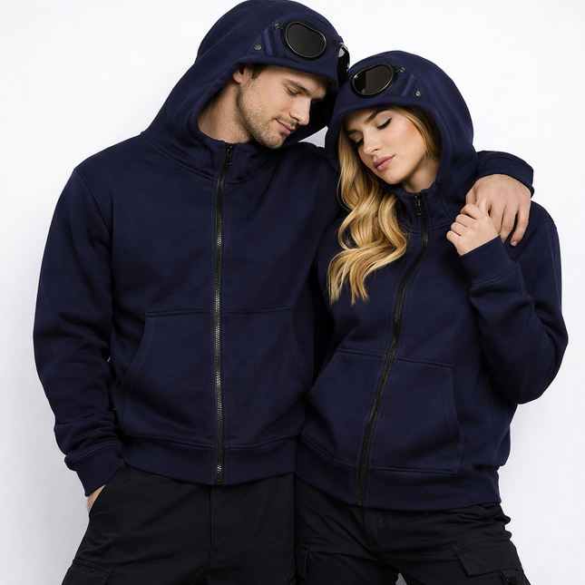 Unisex Hettegenser med Glidelås og Fleecefôr – Varm Hip-Hop Cardigan med Lue til Høst og Vinter