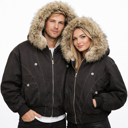 Unisex Hip-Hop Vinterjakke med Fuskepels | Tykk, Varm & Streetwear-inspirert Kort Kåpe med Hette