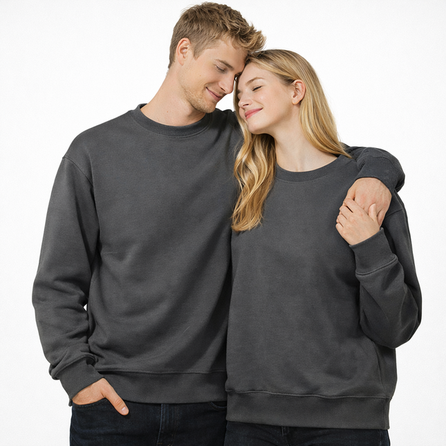 Unisex Heavyweight Genser – Rund Hals, Ensfarget & Løs Passform | Casual & Sporty Stil