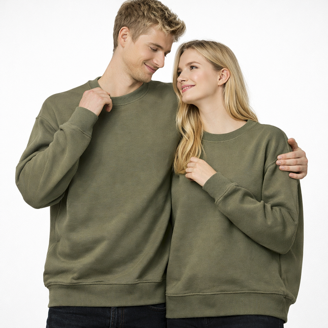 Unisex Heavyweight Genser – Rund Hals, Ensfarget & Løs Passform | Casual & Sporty Stil
