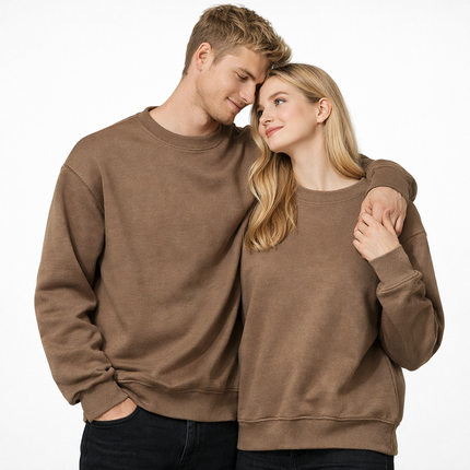 Unisex Heavyweight Genser – Rund Hals, Ensfarget & Løs Passform | Casual & Sporty Stil