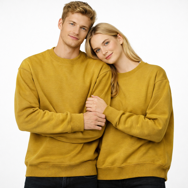 Unisex Heavyweight Genser – Rund Hals, Ensfarget & Løs Passform | Casual & Sporty Stil
