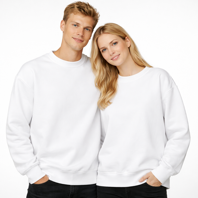 Unisex Heavyweight Genser – Rund Hals, Ensfarget & Løs Passform | Casual & Sporty Stil