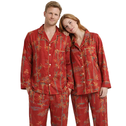 Par-Pysjamas i Bomullsmusselin (Dobbel Gasbind) – 2-delt Sett med Tynn Langermet Topp + Bukse | Vår/Sommer Loungewear