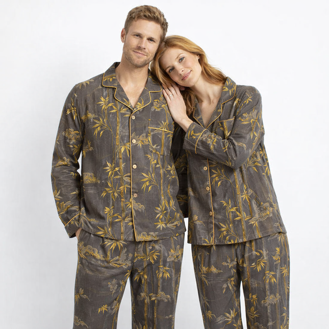 Par-Pysjamas i Bomullsmusselin (Dobbel Gasbind) – 2-delt Sett med Tynn Langermet Topp + Bukse | Vår/Sommer Loungewear