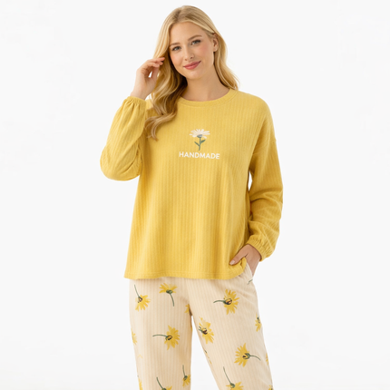 Kordfløyel-Pysjamas til Dame – Varmt Vintersett i Bomull, Løs Passform (Langermet) | Mykt Loungewear