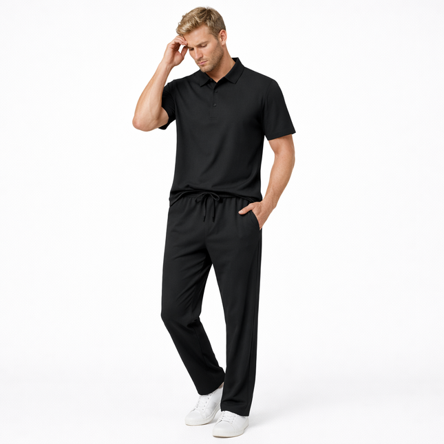 Sommerens Favoritt: Pustende Herresett i Is-silke – Polo & Bukse i Todelt Joggedress