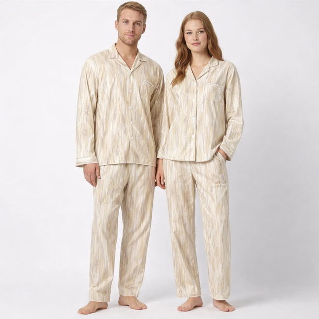 Japansk-Inspirert Par-Pysjamas i Myk Bomull – Unisex 2-delt Sett (Løs Passform) | Vår Hjemmesett