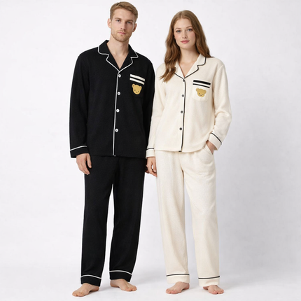 Japansk-Inspirert Par-Pysjamas i Myk Bomull – Unisex 2-delt Sett (Løs Passform) | Vår Hjemmesett