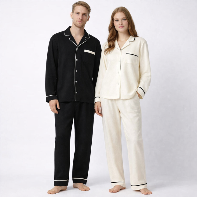 Japansk-Inspirert Par-Pysjamas i Myk Bomull – Unisex 2-delt Sett (Løs Passform) | Vår Hjemmesett