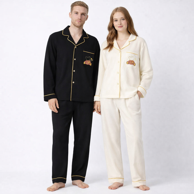 Japansk-Inspirert Par-Pysjamas i Myk Bomull – Unisex 2-delt Sett (Løs Passform) | Vår Hjemmesett