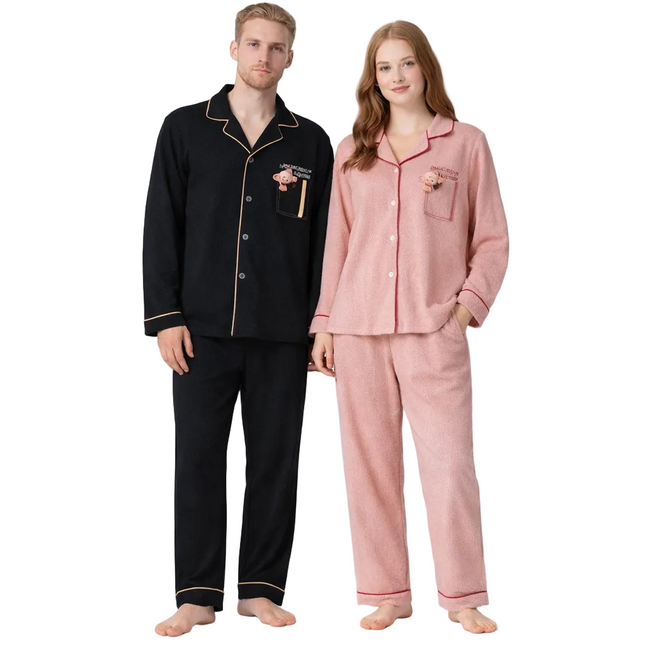 Japansk-Inspirert Par-Pysjamas i Myk Bomull – Unisex 2-delt Sett (Løs Passform) | Vår Hjemmesett