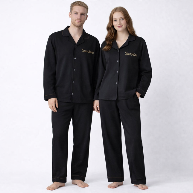 Japansk-Inspirert Par-Pysjamas i Myk Bomull – Unisex 2-delt Sett (Løs Passform) | Vår Hjemmesett