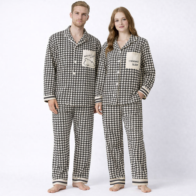 Japansk-Inspirert Par-Pysjamas i Myk Bomull – Unisex 2-delt Sett (Løs Passform) | Vår Hjemmesett